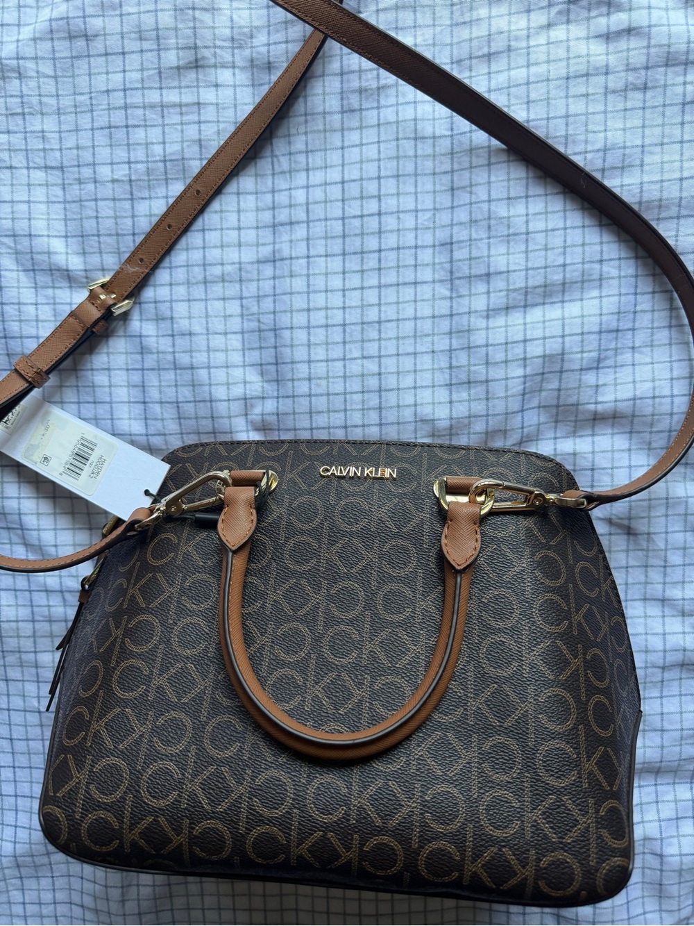 Calvin Klein Brown Monogram Top Handle Satchel Crossbody Bag